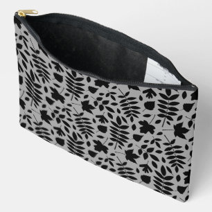 Fallen Leaves Pattern Black on Grey Accessory Pouch