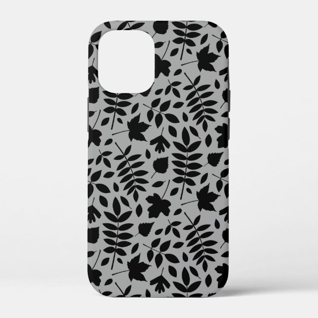 Fallen Leaves Pattern Black on Grey Case-Mate iPhone Case (Back)