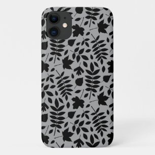 Fallen Leaves Pattern Black on Grey Case-Mate iPhone Case