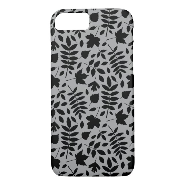 Fallen Leaves Pattern Black on Grey Case-Mate iPhone Case (Back)