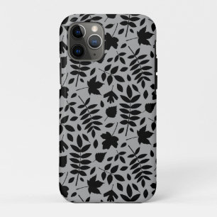 Fallen Leaves Pattern Black on Grey Case-Mate iPhone Case