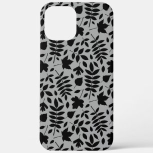 Fallen Leaves Pattern Black on Grey iPhone 12 Pro Max Case