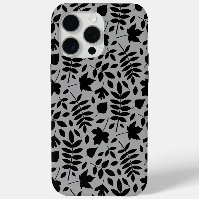 Fallen Leaves Pattern Black on Grey Case-Mate iPhone Case (Back)