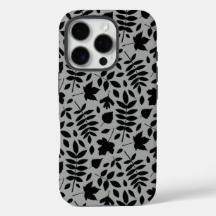 Fallen Leaves Pattern Black on Grey iPhone 16 Pro Case