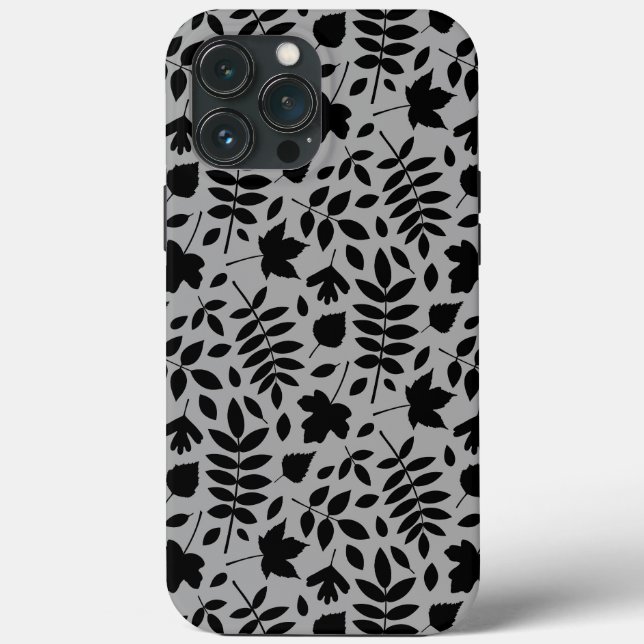Fallen Leaves Pattern Black on Grey Case-Mate iPhone Case (Back)