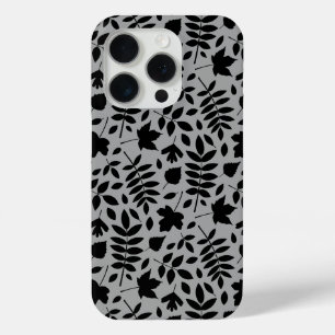 Fallen Leaves Pattern Black on Grey iPhone 15 Pro Case