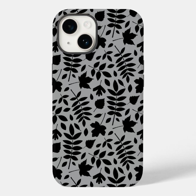 Fallen Leaves Pattern Black on Grey Case-Mate iPhone Case (Back)