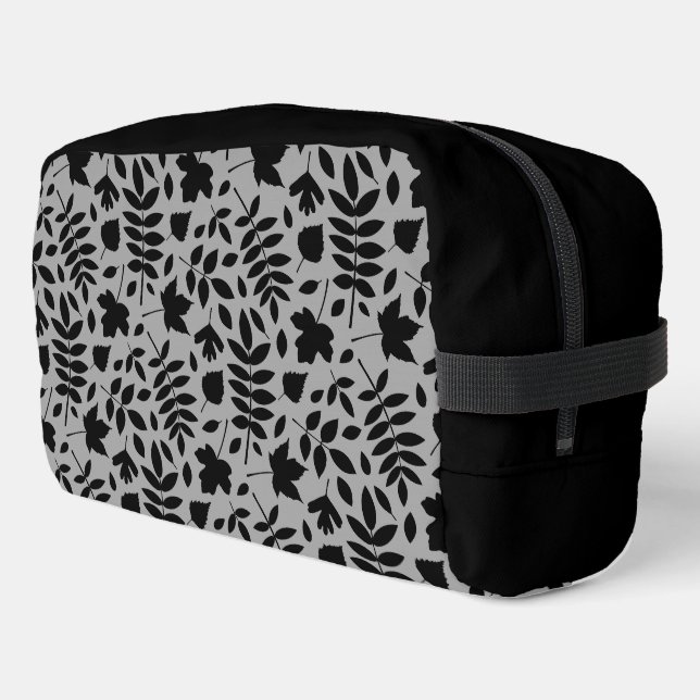 Fallen Leaves Pattern Black on Grey Dopp Kit (Left Corner)