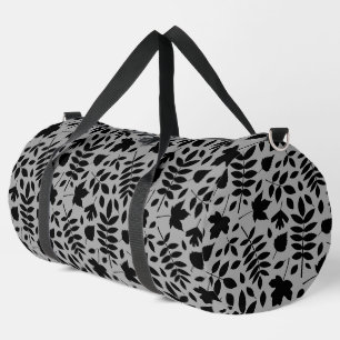 Fallen Leaves Pattern Black on Grey Duffle Bag