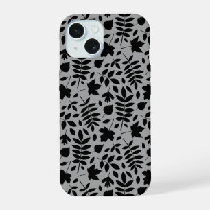 Fallen Leaves Pattern Black on Grey iPhone 15 Case