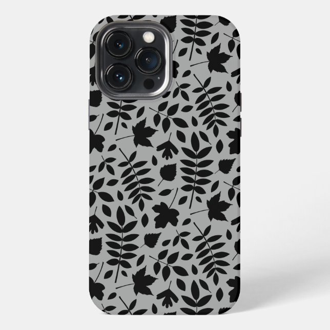 Fallen Leaves Pattern Black on Grey iPhone Case (Back)