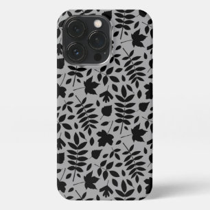 Fallen Leaves Pattern Black on Grey iPhone 13 Pro Case