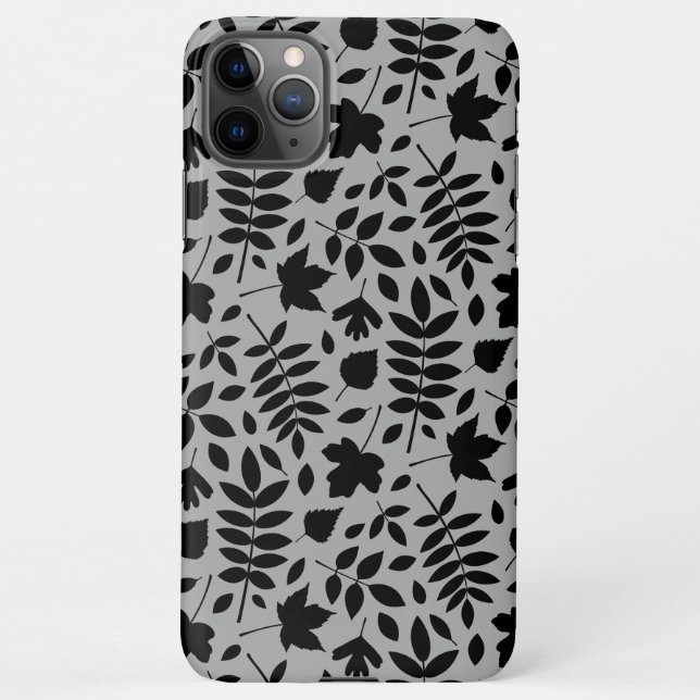 Fallen Leaves Pattern Black on Grey iPhone Case (Back)