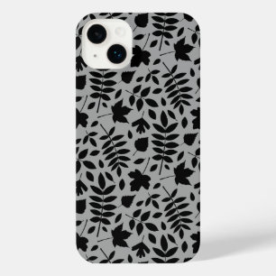 Fallen Leaves Pattern Black on Grey iPhone 14 Plus Case