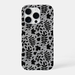 Fallen Leaves Pattern Black on Grey iPhone 16 Pro Case