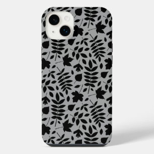 Fallen Leaves Pattern Black on Grey iPhone 14 Plus Case