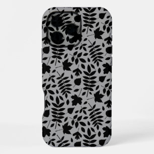 Fallen Leaves Pattern Black on Grey iPhone 16 Pro Max Case