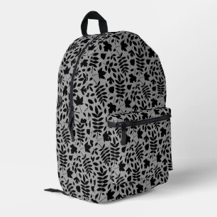 Fallen Leaves Pattern Black on Grey Printed Backpack