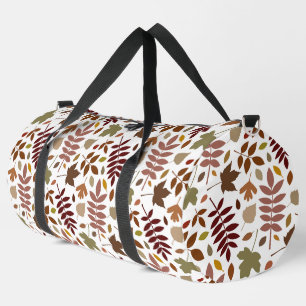 Fallen Leaves Pattern Fall Colours on White Duffle Bag