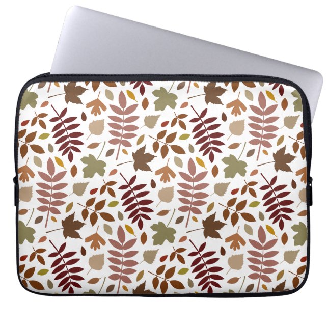 Fallen Leaves Pattern Fall Colours on White Laptop Sleeve (Front)