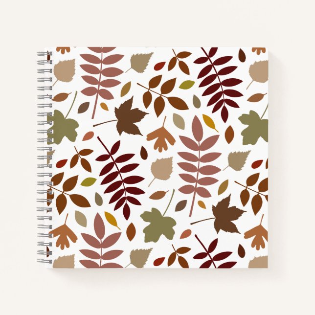 Fallen Leaves Pattern Fall Colours on White Notebook (Front)