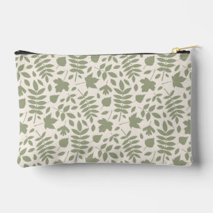 Fallen Leaves Pattern Green on Cream Accessory Pouch