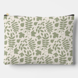 Fallen Leaves Pattern Green on Cream Accessory Pouch