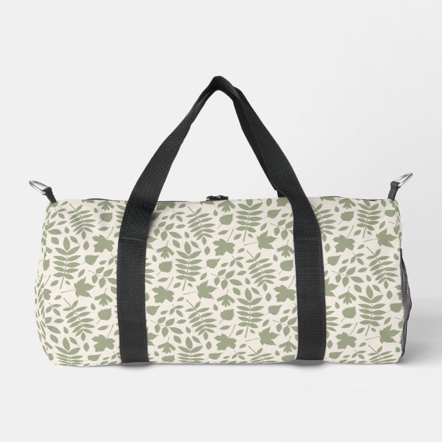 Fallen Leaves Pattern Green on Cream Duffle Bag (Front)