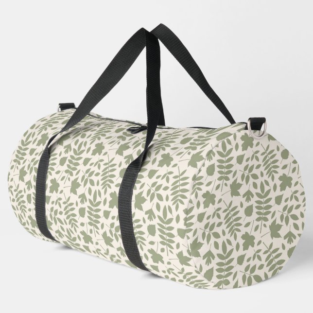 Fallen Leaves Pattern Green on Cream Duffle Bag (Left Corner)
