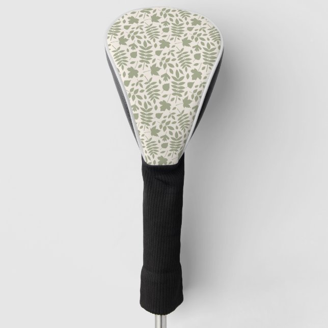 Fallen Leaves Pattern Green on Cream Golf Head Cover (Front)