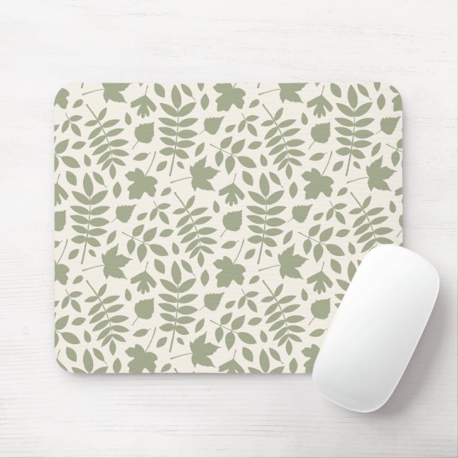Fallen Leaves Pattern Green on Cream Mouse Pad (With Mouse)