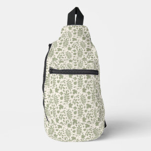 Fallen Leaves Pattern Green on Cream Sling Bag