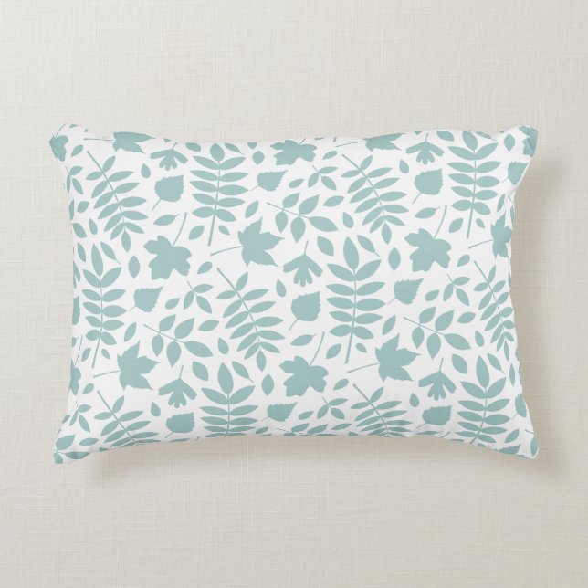 Fallen Leaves Pattern Lt Teal on White Decorative Cushion (Front)