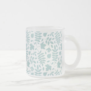 Fallen Leaves Pattern Lt Teal on White Frosted Glass Coffee Mug