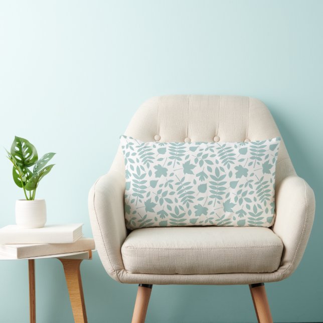 Fallen Leaves Pattern Lt Teal on White Lumbar Cushion (Chair)