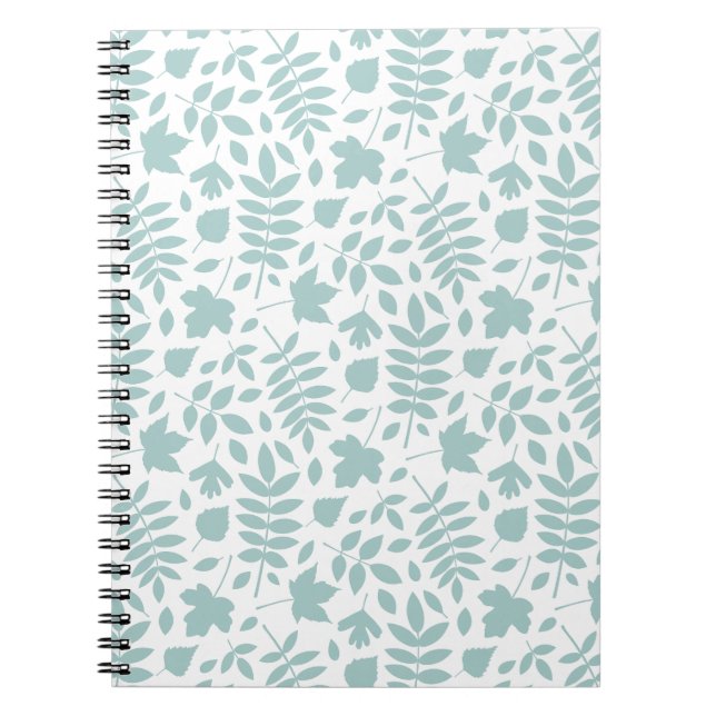 Fallen Leaves Pattern Lt Teal on White Notebook (Front)