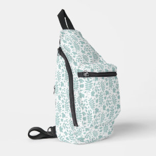 Fallen Leaves Pattern Lt Teal on White Sling Bag