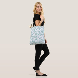Fallen Leaves Pattern Lt Teal on White Tote Bag