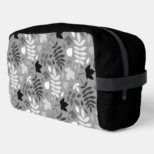 Fallen Leaves Pattern Monochrome on Grey Dopp Kit (Left Corner)