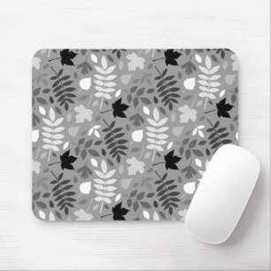 Fallen Leaves Pattern Monochrome on Grey Mouse Pad