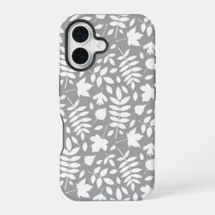 Fallen Leaves Pattern White on Grey iPhone 16 Case