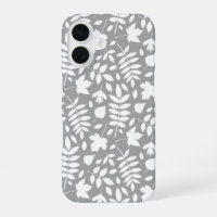 Fallen Leaves Pattern White on Grey