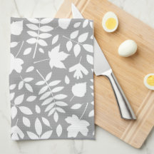 Fallen Leaves Pattern White on Grey
