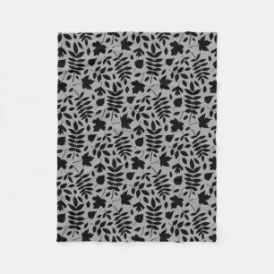 Fallen Leaves Rpt Pattern Black on Grey Fleece Blanket