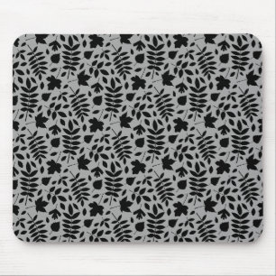 Fallen Leaves Rpt Pattern Black on Grey Mouse Pad