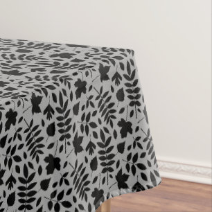 Fallen Leaves Rpt Pattern Black on Grey Tablecloth