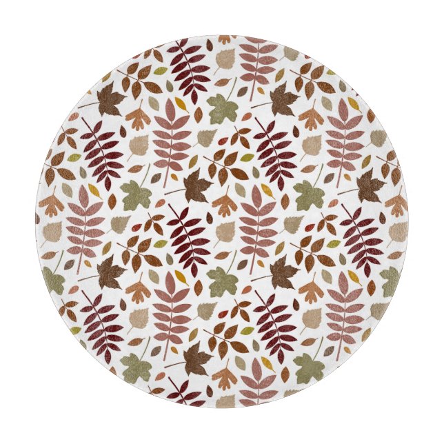 Fallen Leaves Rpt Pattern Fall Colours on White Cutting Board (Front)