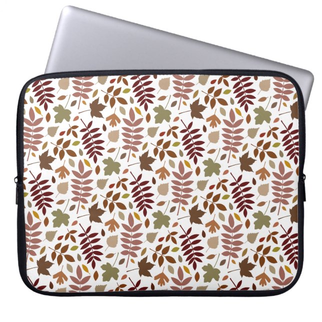 Fallen Leaves Rpt Pattern Fall Colours on White Laptop Sleeve (Front)
