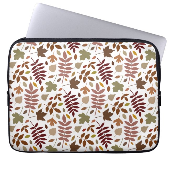 Fallen Leaves Rpt Pattern Fall Colours on White Laptop Sleeve (Front)