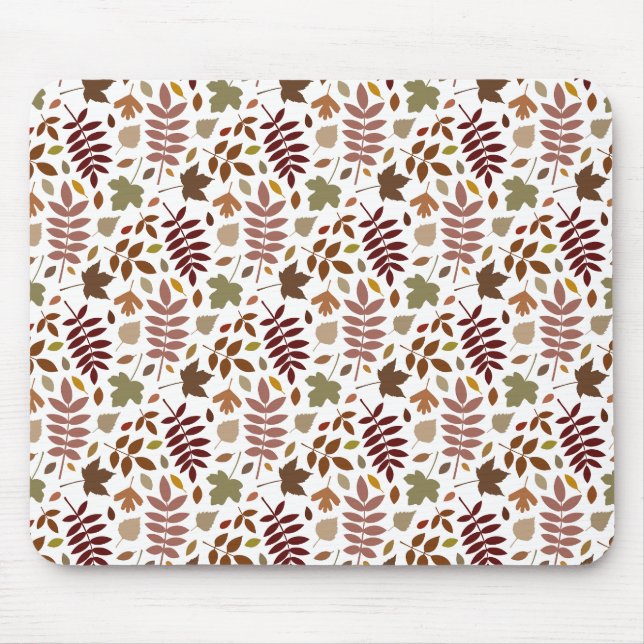Fallen Leaves Rpt Pattern Fall Colours on White Mouse Pad (Front)